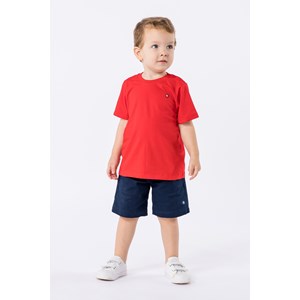 Camiseta básica infantil masculina de manga curta em meia malha Vermelho
