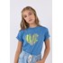 Camiseta cropped teen Feminina  com silk 3d localizado Azul Jeans