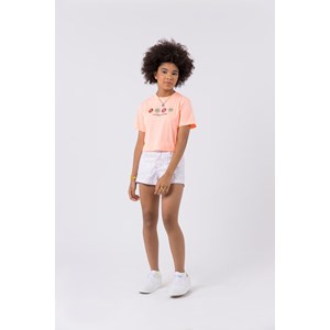 Camiseta cropped teen Feminino com bordado eletrônico Laranja Neon Flúor