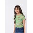 Camiseta infantil feminina básica em malha canelada estampada Verde Esmeralda