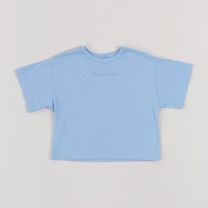 Camiseta Infantil Feminina Bordado Frontal BTWEEN GIRLS Azul Claro