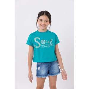 Camiseta infantil feminina em malha com estampa Verde Esmeralda