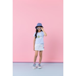 Camiseta infantil feminina em malha com silk Azul Médio