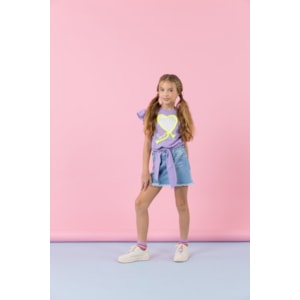 Camiseta infantil feminina em malha com silk e bordado cordonê Lilás
