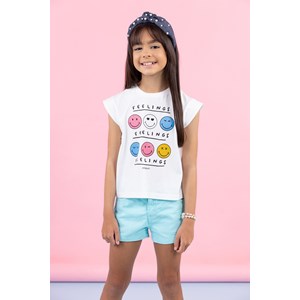Camiseta infantil feminina em malha com silk smile Off white