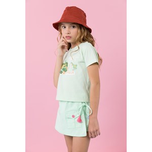 Camiseta infantil feminina em malha com silk Verde Claro