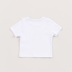 Camiseta Infantil Feminina Malha Canelada E Bordado Branco