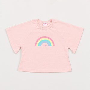 Camiseta Infantil Feminina Manga Raglan Rosa Claro