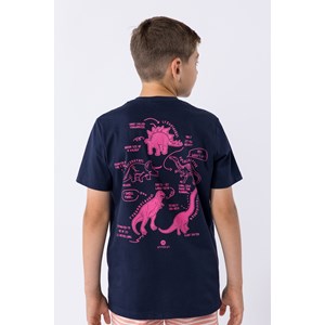 Camiseta infantil masculina com logotipo termocolante e estampa nas costas Marinho