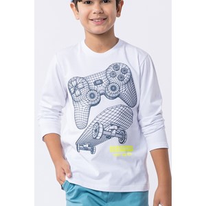 Camiseta infantil masculina de manga longa com estampa de videogame Branco