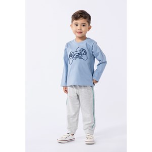 Camiseta infantil masculina em malha 100% algodão Azul Claro