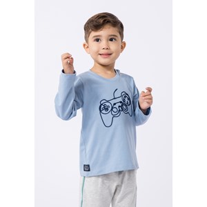 Camiseta infantil masculina em malha 100% algodão Azul Claro