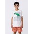 Camiseta infantil masculina em malha 100% algodão com aplique de dinossauro Off white