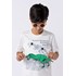 Camiseta infantil masculina em malha 100% algodão com aplique de dinossauro Off white