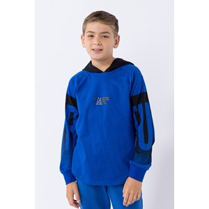 Camiseta infantil masculina em malha 100% algodão com capuz Azul Escuro