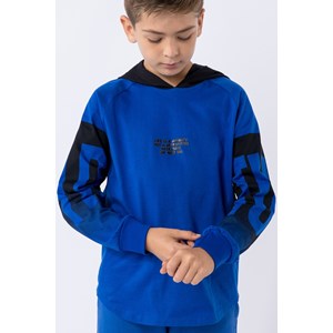 Camiseta infantil masculina em malha 100% algodão com capuz Azul Escuro