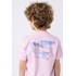 Camiseta infantil masculina em malha com estampa quadricromia nas costas Rosa Claro