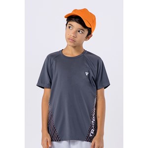 Camiseta infantil masculina em malha dry com recortes Cinza Escuro