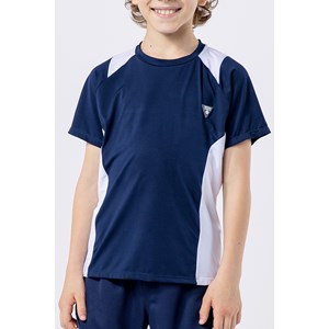 Camiseta infantil masculina em malha dry com recortes e aplique de etiqueta externa Marinho