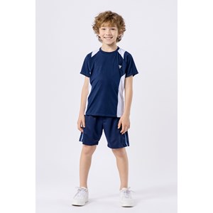 Camiseta infantil masculina em malha dry com recortes e aplique de etiqueta externa Marinho