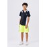 Camiseta infantil masculina em malha dry com recortes e aplique de etiqueta externa Preto Tamanho 4