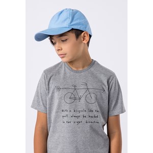 Camiseta infantil masculina em malha mescla com estampa de bicicleta Mescla Médio