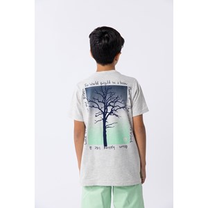 Camiseta infantil masculina em meia malha mescla com silk na frente e nas costas Mescla Claro