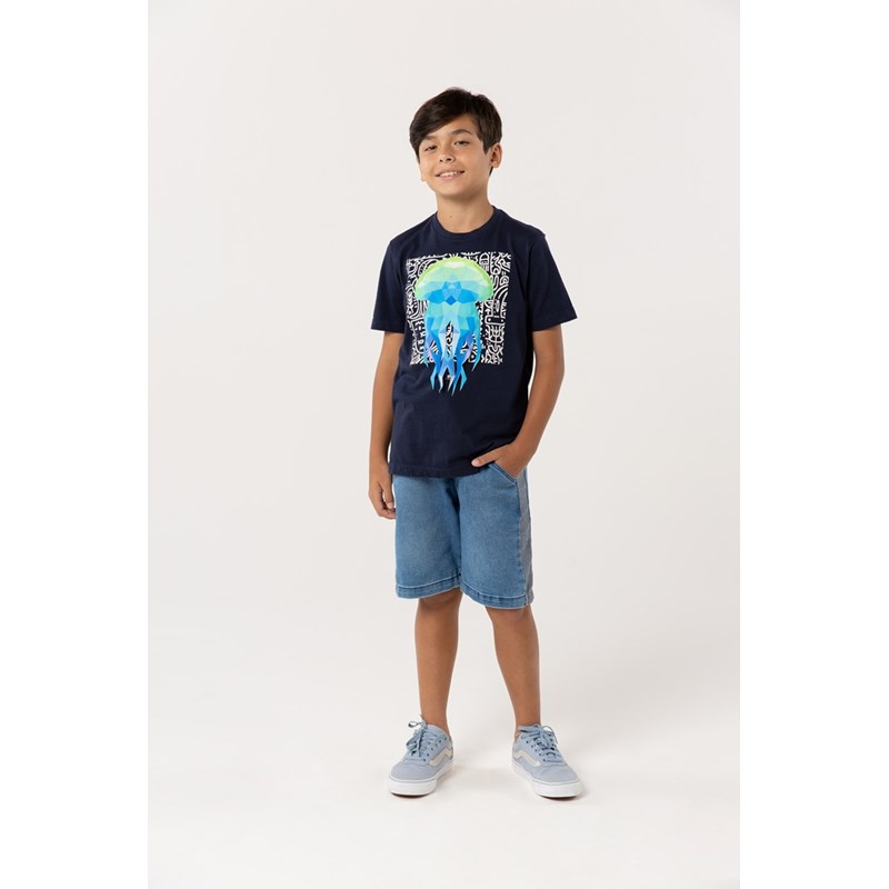 Camiseta Infantil Masculina Estampa Água Viva Marinho