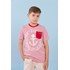 Camiseta infantil masculina listrada frente silkada e bolso bordado Vermelho