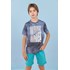Camiseta infantil masculina malha 100% algodão com silk espinhadinho Azul Jeans Tamanho 4