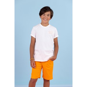 Camiseta infantil masculina malha 100% algodão frente bordado Off white