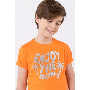 Camiseta infantil masculina malha 100% algodão Laranja