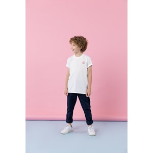 Camiseta infantil masculina malha 100% algodão silk frente e costas Off white