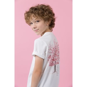 Camiseta infantil masculina malha 100% algodão silk frente e costas Off white