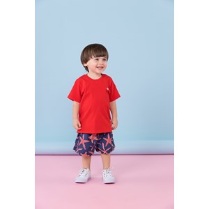 Camiseta infantil masculina malha 100% algodão Vermelho