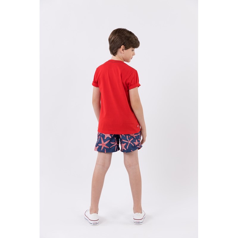 Camiseta infantil masculina malha 100% algodão Vermelho