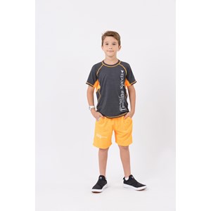 Camiseta infantil masculina malha dry fit mescla e detalhes neon Mescla Escuro