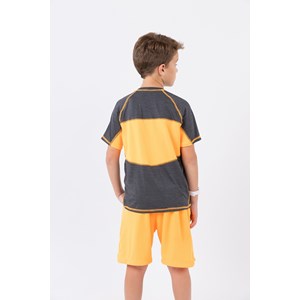 Camiseta infantil masculina malha dry fit mescla e detalhes neon Mescla Escuro