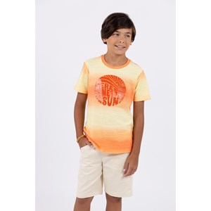 Camiseta infantil masculina malha flame degrade e silk efeito gel Laranja