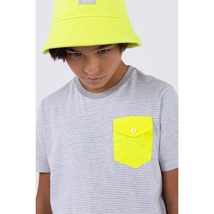 Camiseta infantil masculina malha listrada com silk Cinza Médio