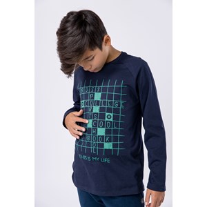 Camiseta infantil masculina manga raglan em malha 100% algodão Marinho