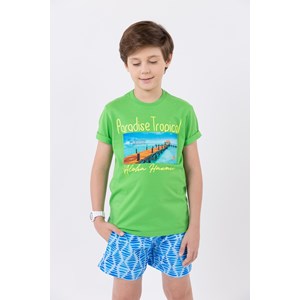 Camiseta menino malha 100% algodão aplique corte a laser e silk Verde Médio