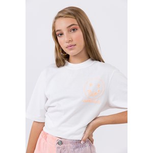 Camiseta teen Feminina em malha silk puff frente e costa Off white