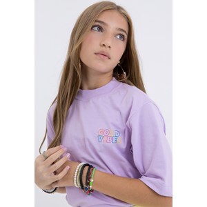 Camiseta teen Feminino malha silk frente e costa Lilás