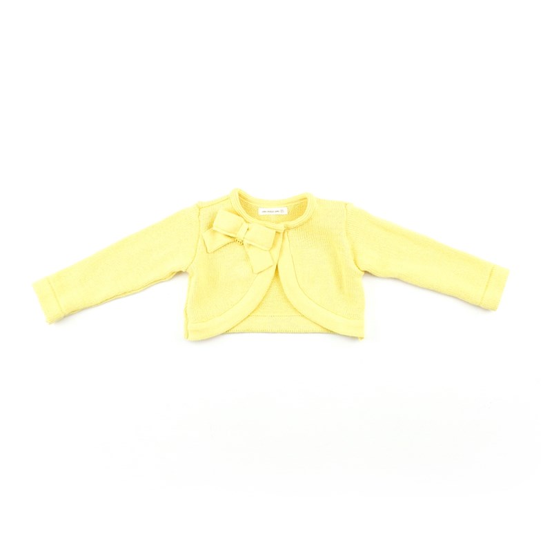 Casaco De Tricot Feminino Infantil / Baby Com Laço Em Fio Seridó - 1+1 Amarelo Canario