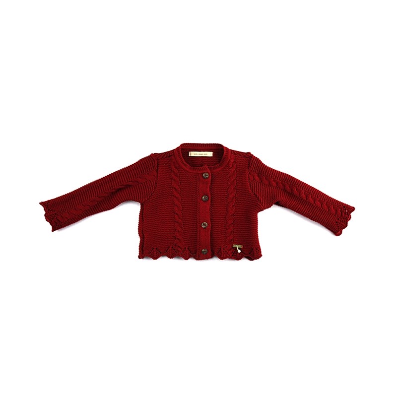 Casaco De Tricot Feminino Infantil / Baby Com Medalhinha Em Fio Acricotton - 1+1 Vermelho