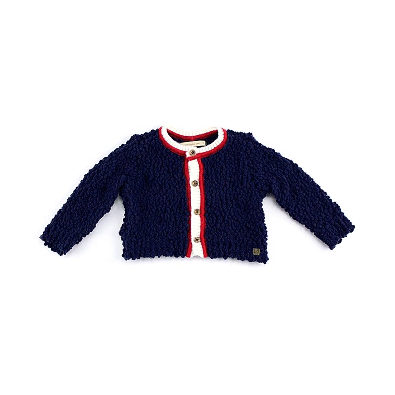 Casaco De Tricot Feminino Infantil / Baby Em Fio De Tricot Com Pompom - 1+1 Azul Jeans