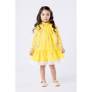 Casaco infantil feminino de tricô com punho e gola listrados Amarelo Médio