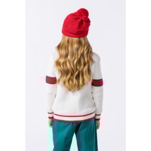 Casaco infantil feminino em tricô com listras Off white