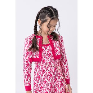 Casaco infantil feminino em tricô jacquard floral Pink